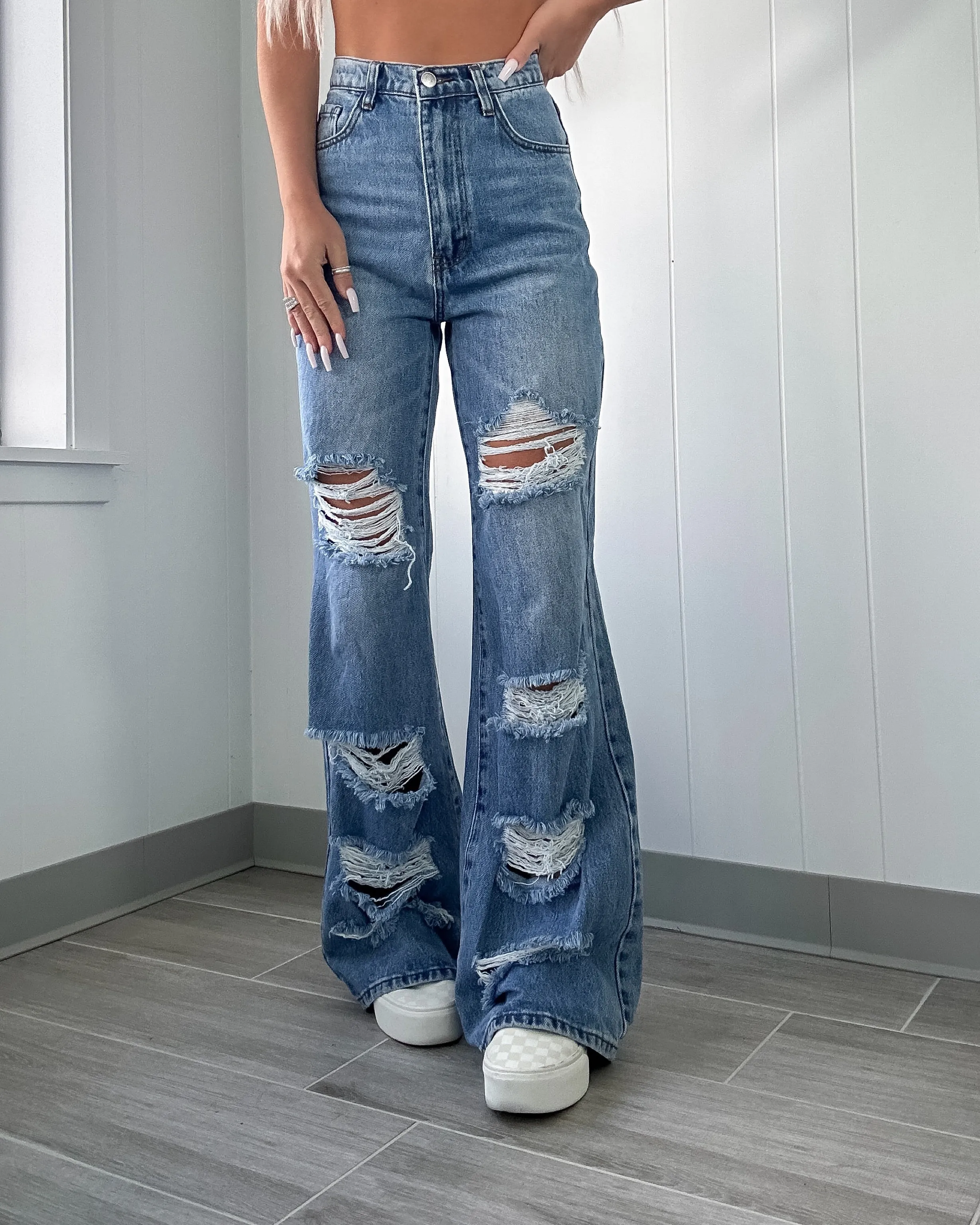 Tilly Distressed Wide Leg Jeans