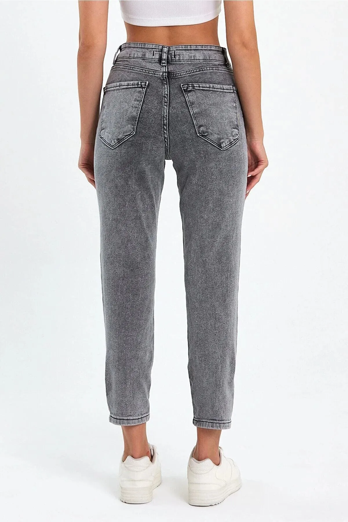 Trendnaturel Hily Snow Gray High Waist Mom Jeans